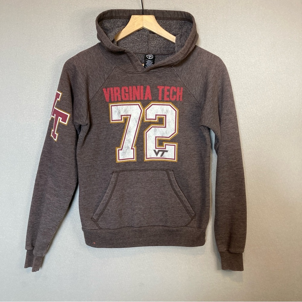 VIRGINIA TECH WOMEN'S HOODIE SWEATSHIRT, SZ- SM, BROWN w/LETTERING & EMBLEM